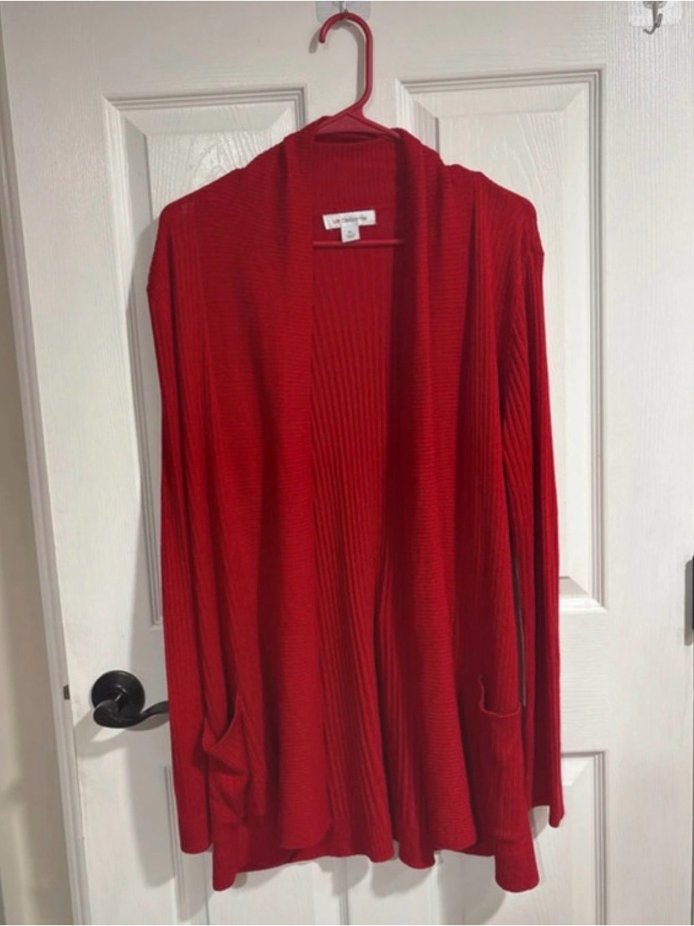 Liz Claiborne Red Open-Front Ribbed Cardigan